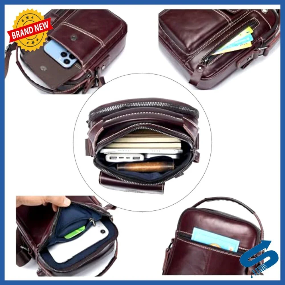 Small Genuine Leather Crossbody Bag for Men with Adjustable Strap